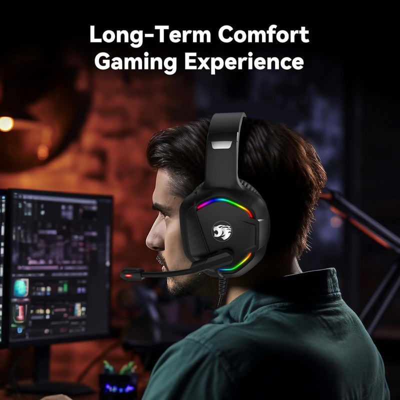IMYB Gaming Headset with Microphone for Pc, Xbox One Series X/s, Ps4, Ps5, Switch, Stereo Wired Noise Cancelling Over-Ear Headphones with Mic, RGB, for Computer, Laptop, Mac, Nintendo, Gamer (Black) - Image 4